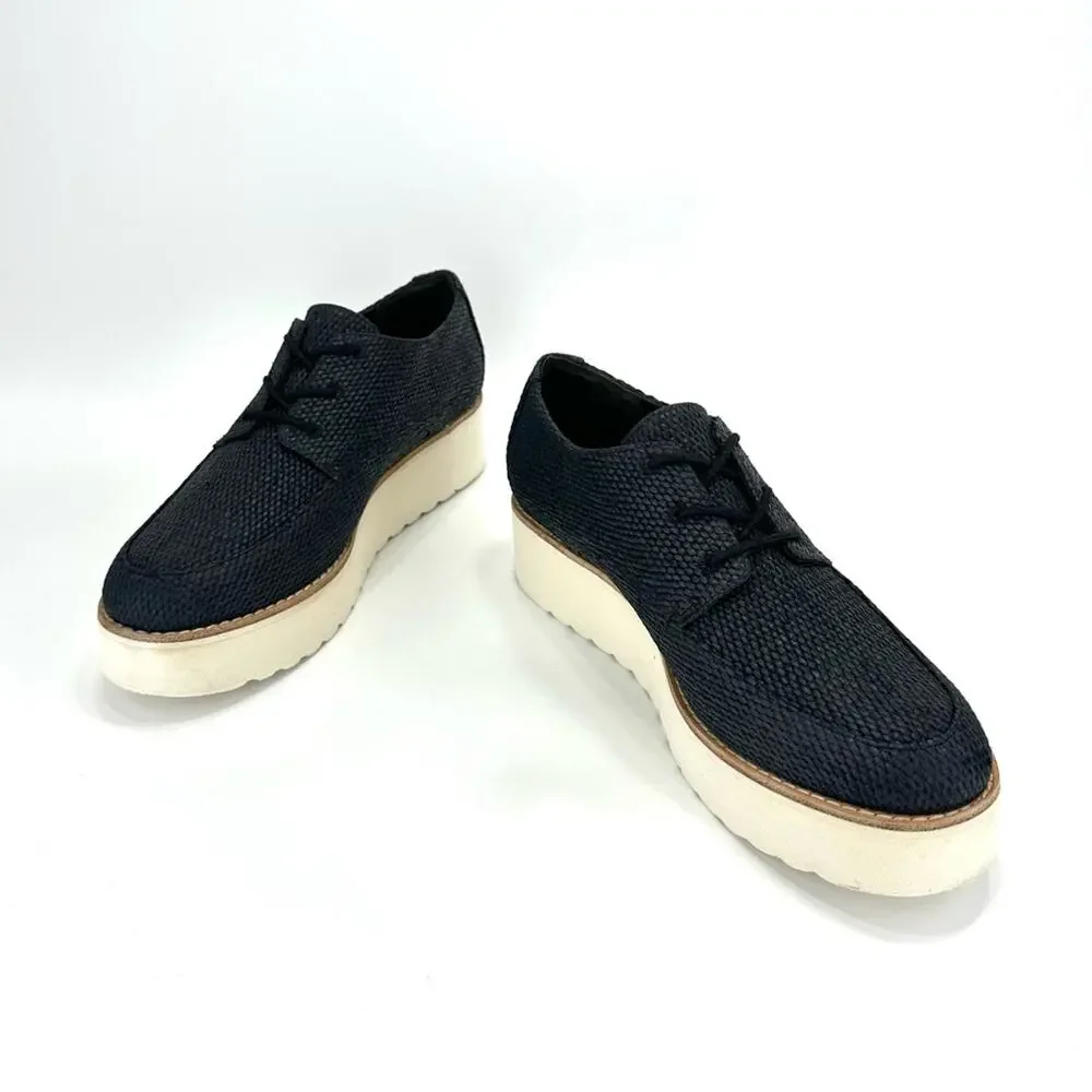 Vince Zina Platform Sneaker Size 8 Black Raffia Tweed Oxford/Derby Laced Wedged